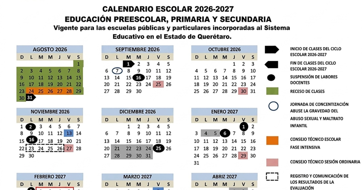Calendario escolar Querétaro 2026-2027 fechas clave