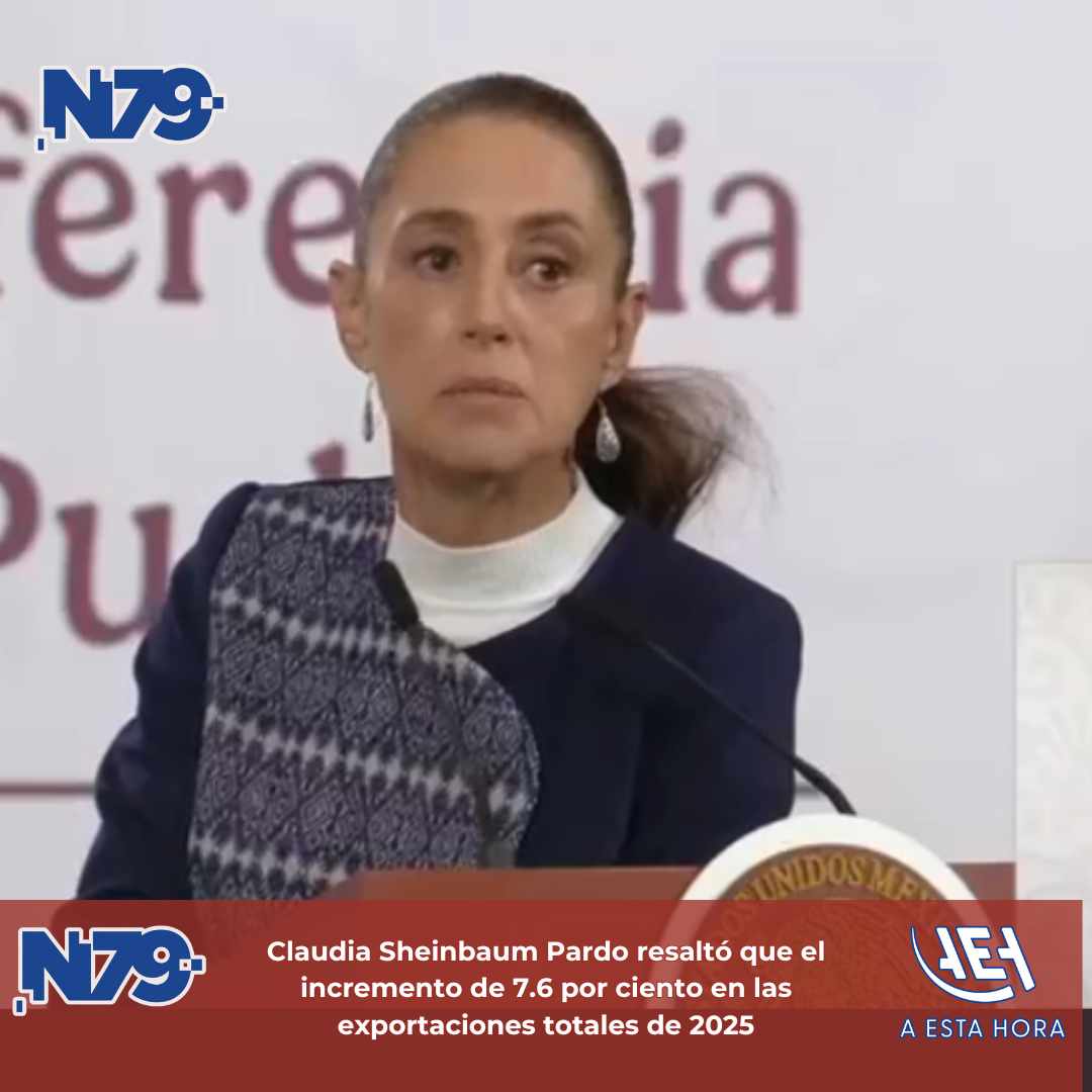 Claudia Sheinbaum Pardo resaltó que el incremento de 7.6 por ciento en las exportaciones totales de 2025