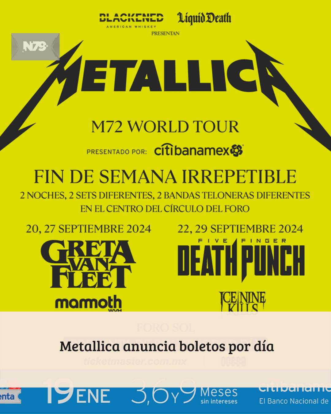 Metallica anuncia boletos por día