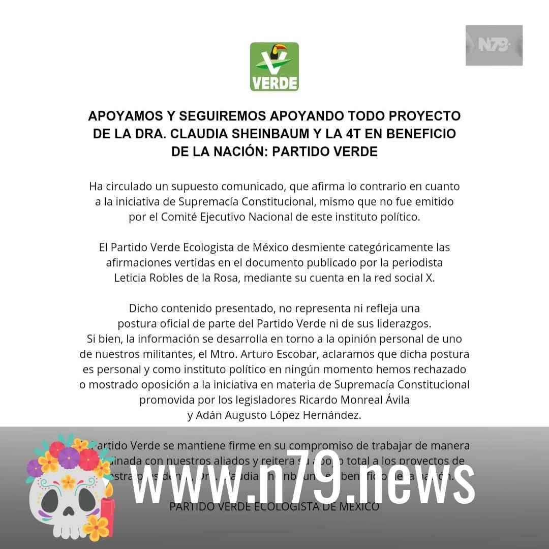 Partido Verde reitera su apoyo a Claudia Sheinbaum y a la 4T