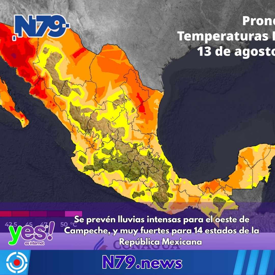 Se prevén lluvias intensas para el oeste de Campeche, y muy fuertes para 14 estados de la República Mexicana